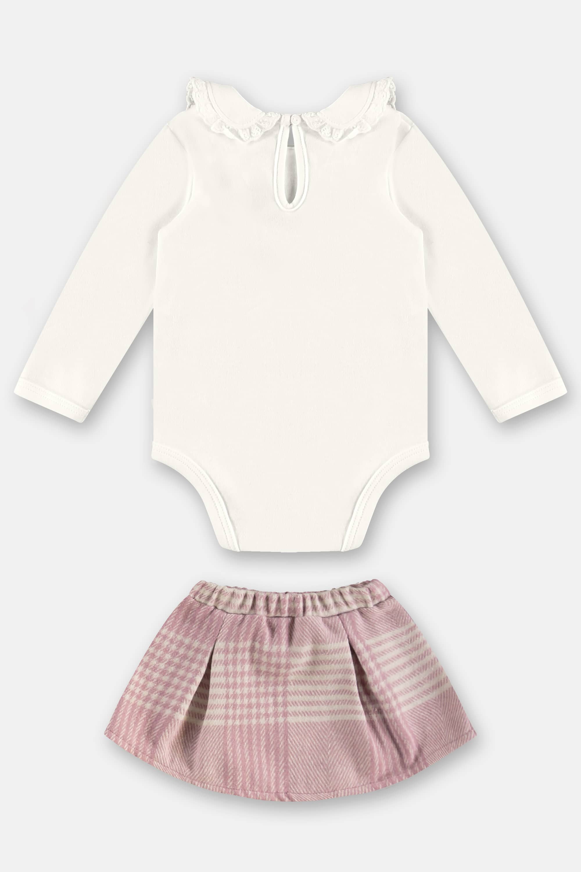 Conjunto para Bebê Menina com Body em Suedine e Saia Xadrez (Off White) Up Baby - Imagem 12